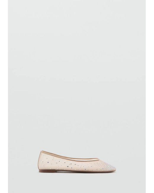 Mango Natural Rhinestone Ballet Flats Nude