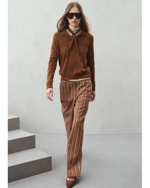 Mango Brown Straight Striped Jeans