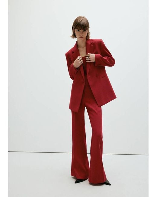 Mango Red High-Waist Suits Trousers