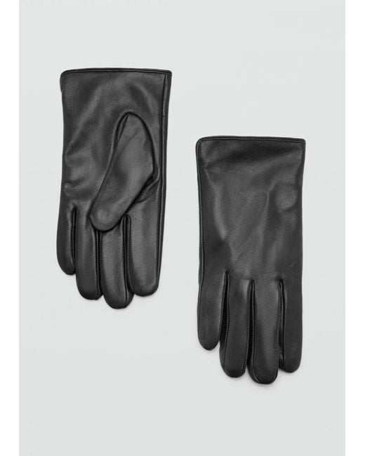 Mango Black Leather Gloves for men