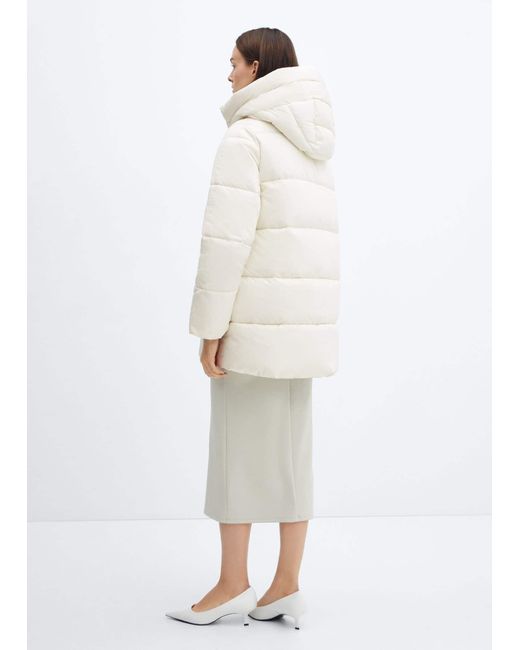 Mango White Hood Quilted Coat Off