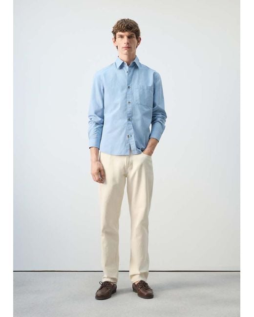 Mango Blue 100% Cotton Relaxed-Fit Shirt for men