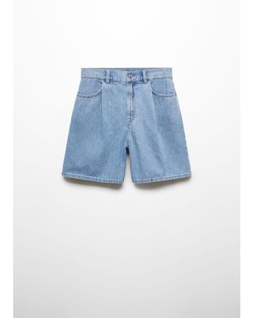 Mango Blue Denim Shorts With Pleats Medium