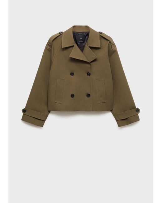 Mango Natural Cotton Double-Breasted Cropped Trench Coat