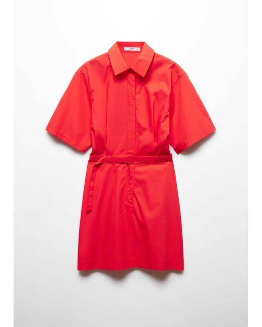 Mango Red Belt Shirt Dress Coral