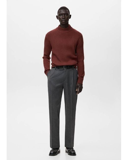 Mango Red Wool-Blend Rib-Knit Sweater for men