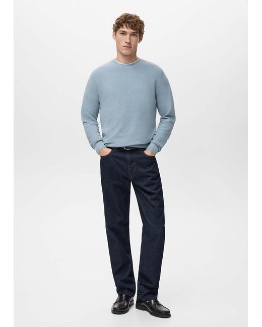 Mango Blue Microstructured Cotton Knitted Sweater for men