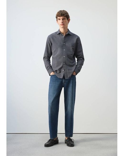 Mango Blue Regular Fit Check Cotton Shirt for men