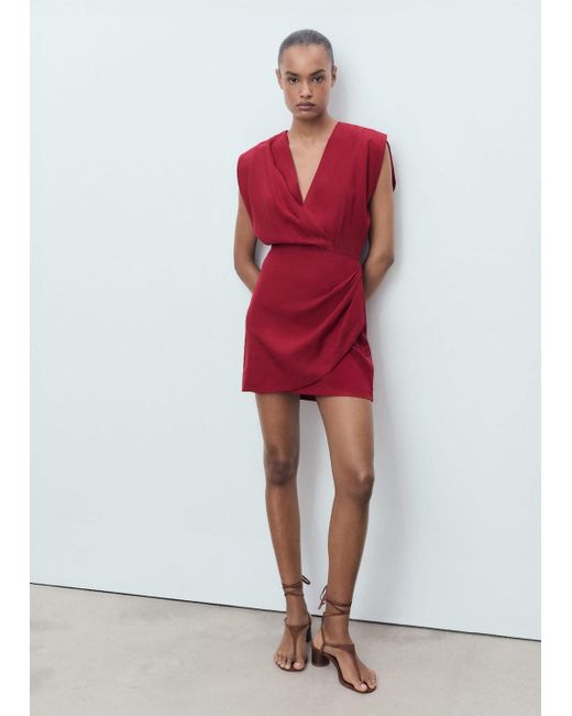 Mango Red Lyocell Wrap Dress