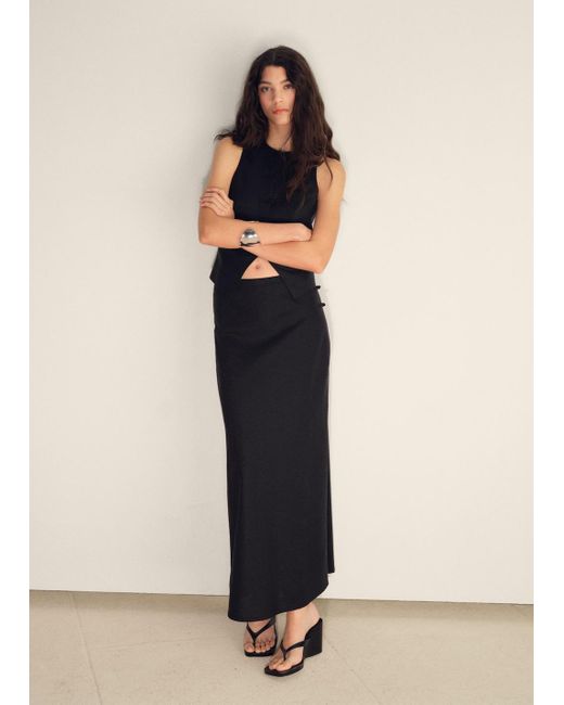 Mango Natural Linen-Blend Straight Skirt