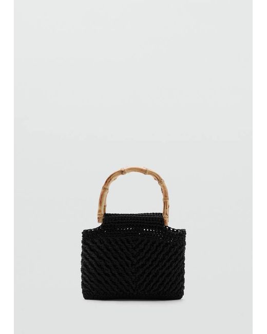 Mango Black Handtasche Mit Bambusgriff