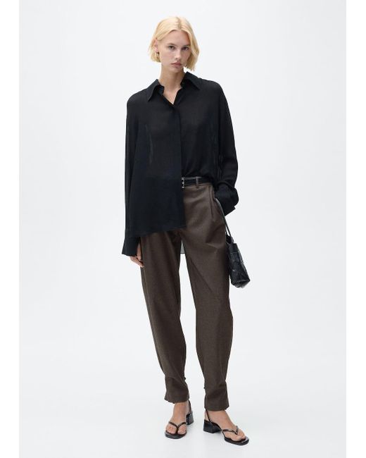 Mango Black Buttoned-Hem Wideleg Trousers