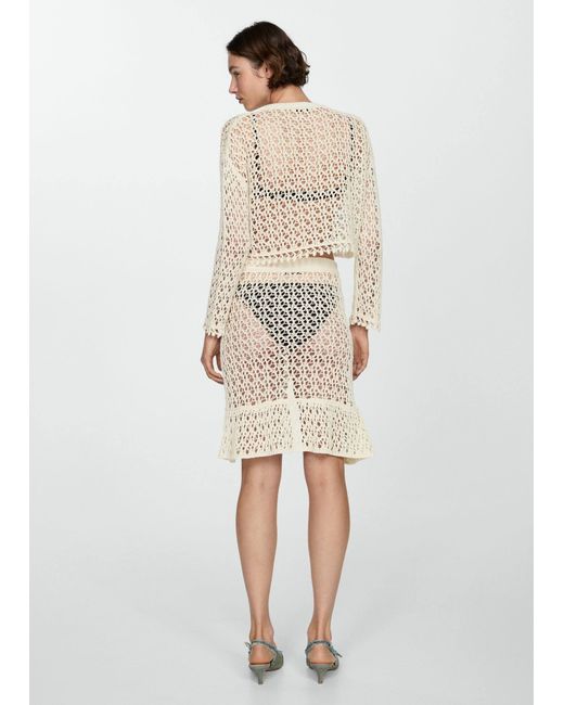 Mango White Crochet Skirt With Opening Off