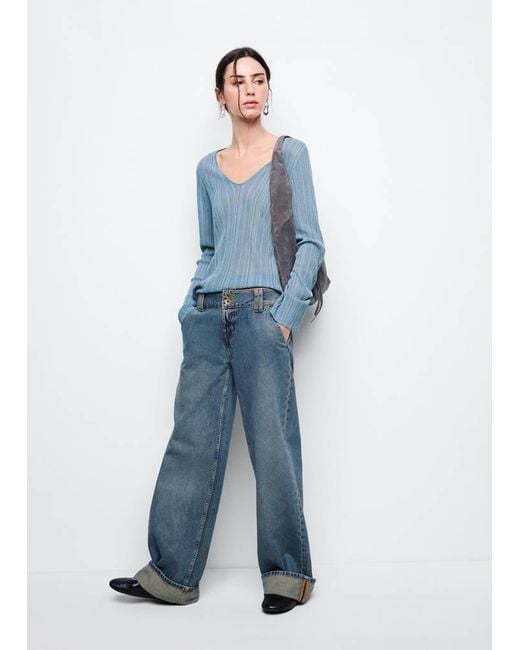 MANGO TEEN Blue Lurex V-Neck Jumper