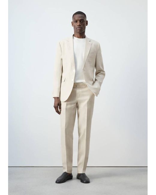Mango White Amalfi 100% Linen Slim-Fit Suit Trousers for men
