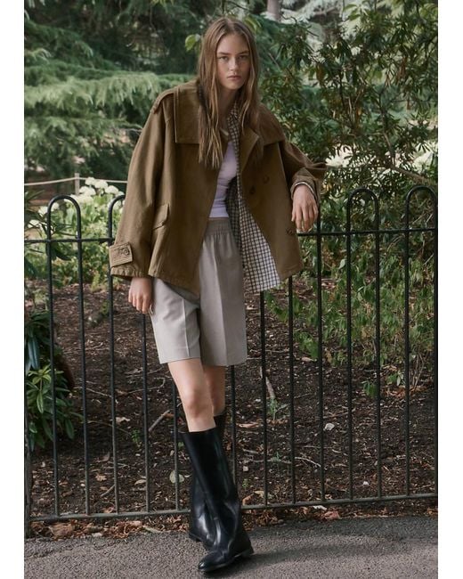 Mango Green Denim Funnel-Neck Parka