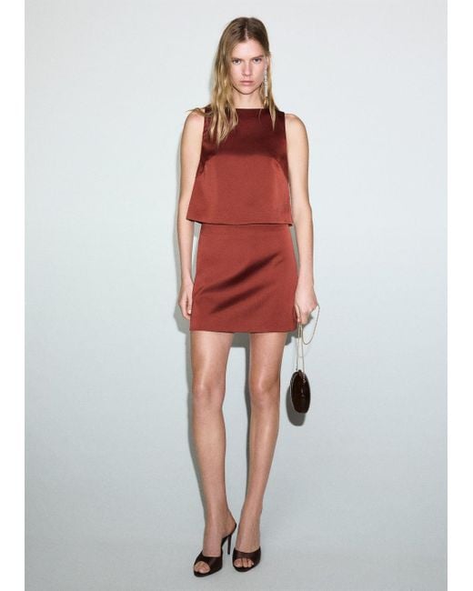 Mango Red Satin Short Skirt