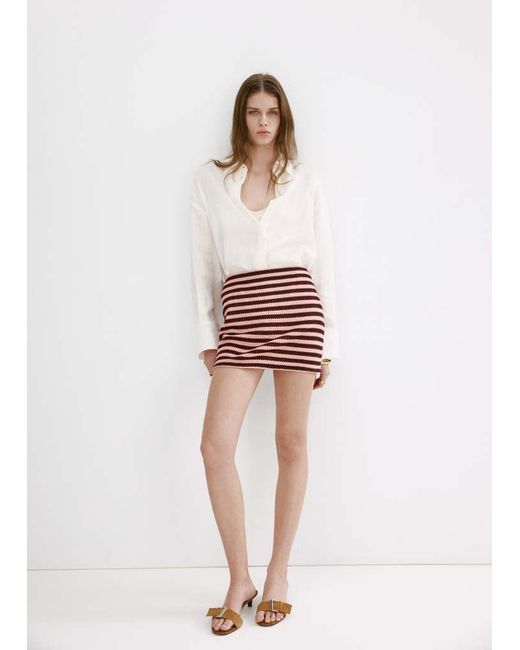 Mango White Striped Knitted Skirt
