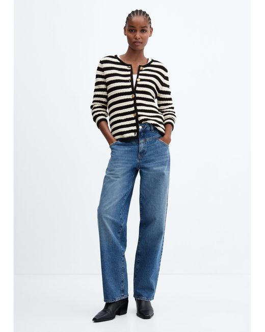 Mango Striped Cardigan With Jewel Buttons Off in Blue | Lyst UK