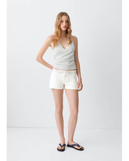 MANGO TEEN White Studded Mini Shorts