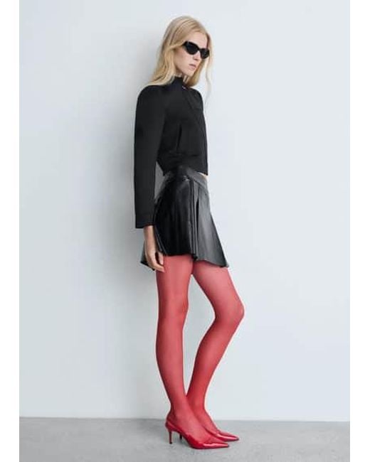 Mango Red Leather-Effect Pleated Mini-Skirt