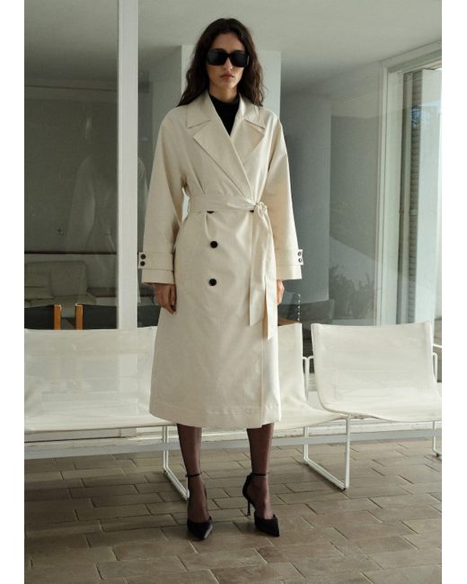 Mango Green Long Oversized Double-Breasted Trench Coat