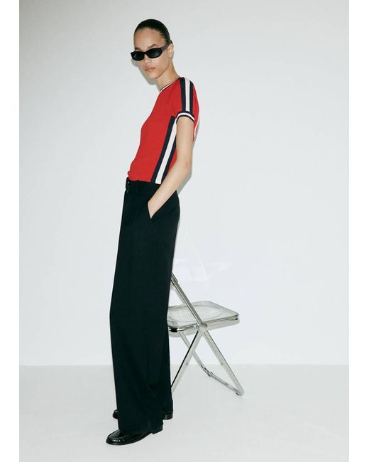 Mango Multicolor Short-Sleeved Sweater With Contrasting Stripes