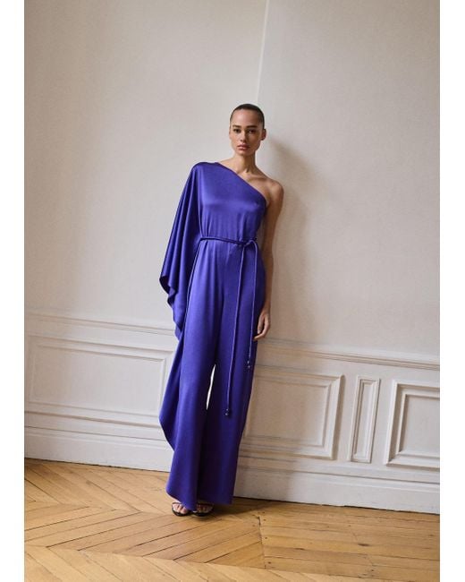 Tuta Satinata Con Maxi Volant Blu di Mango in Blue