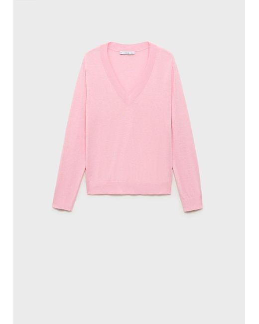 Mango Pink Fine-Knit V-Neck Sweater