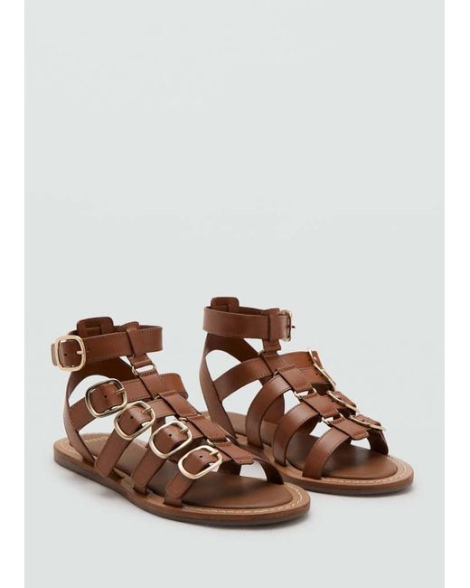 Mango Brown Strap Sandals With Buckles