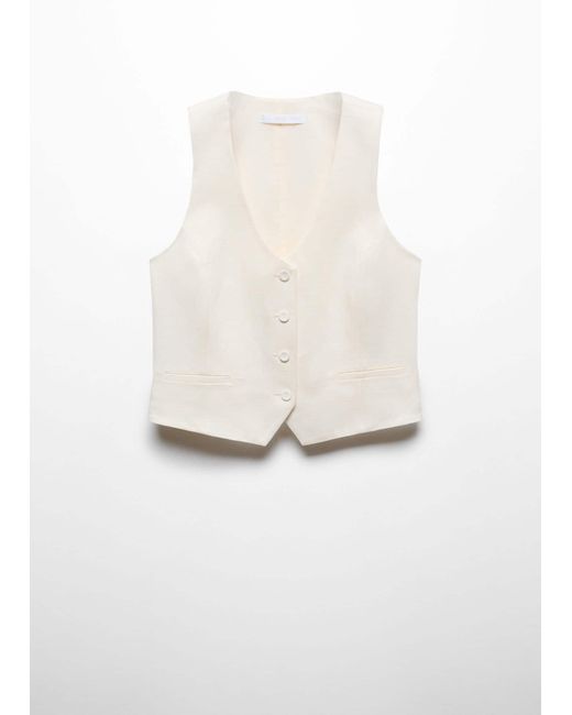 Mango White Linen Button Vest