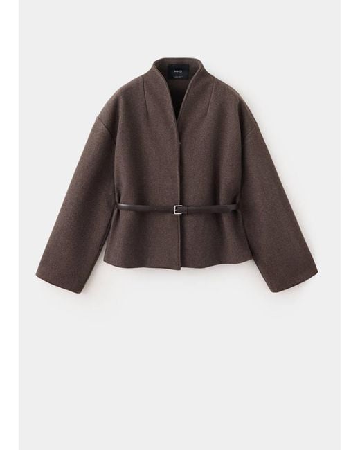 Mango White High Neck Belted Jacket