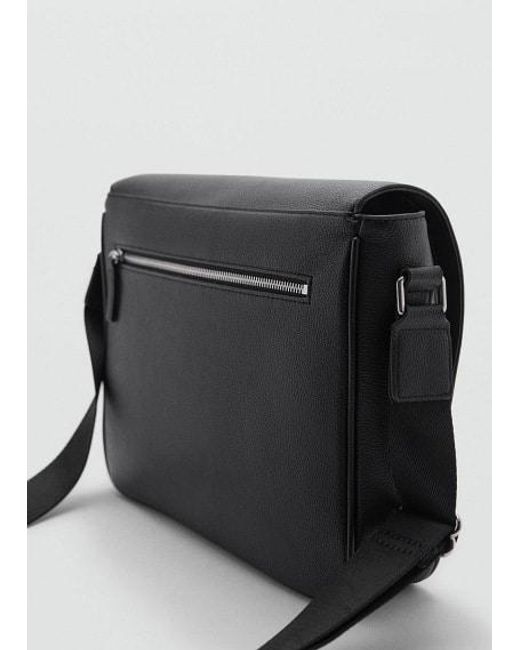 Mango Black Pebbled Leather-Effect Messenger Shoulder Bag for men