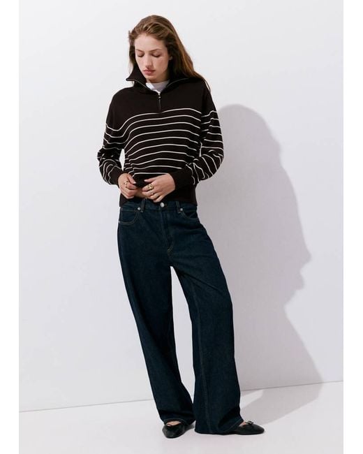Mango Blue Striped Sweater With Zip