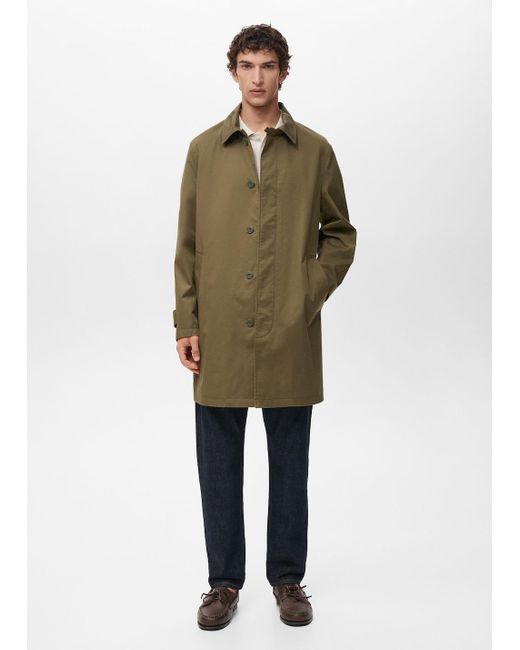 Mango Green Classic Water-Repellent Trench Coat for men