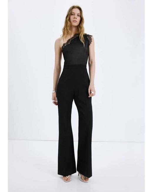 Mango Multicolor Jumpsuit With Combined Lace And Knit
