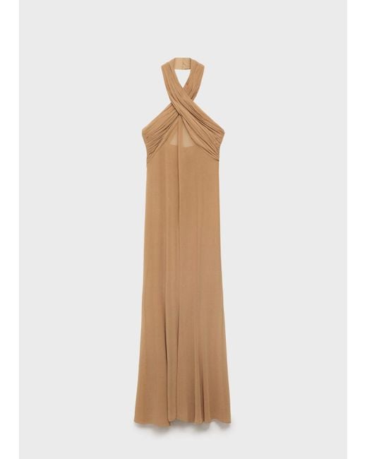 Mango Natural Long Semi-Transparent Dress With Crossed Neckline