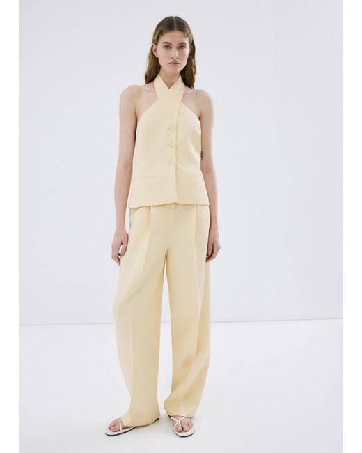 Mango Natural Linen Buttoned Top