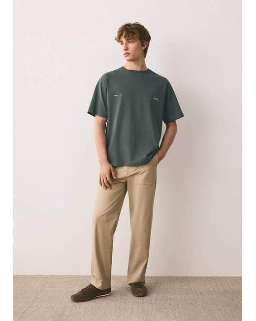 MANGO TEEN Green 100% Cotton Embroidered T-Shirt for men