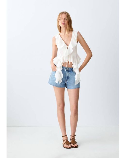 MANGO TEEN Blue Ruffled Top