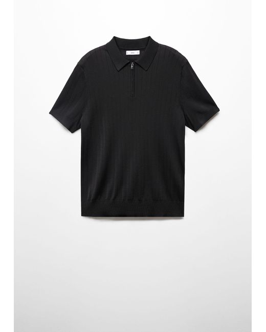 Mango Black Zip Cotton Polo Shirt for men