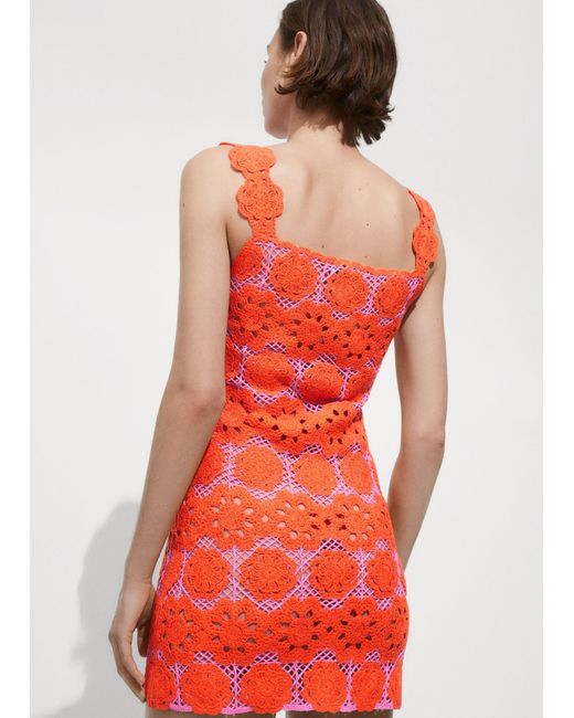 Mango Red Floral Crochet Dress