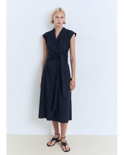 Vestito Midi Dettaglio Nodo Blu Marino Scuro di Mango in Blue