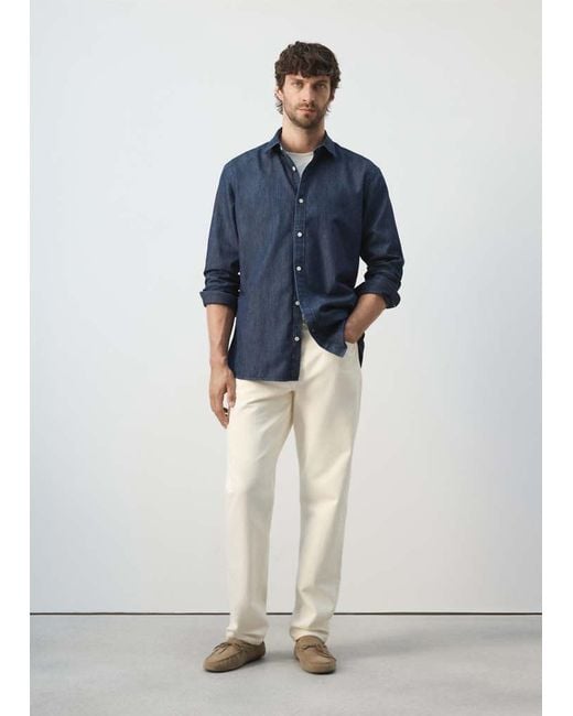 Mango Blue Regular Fit Denim Shirt for men