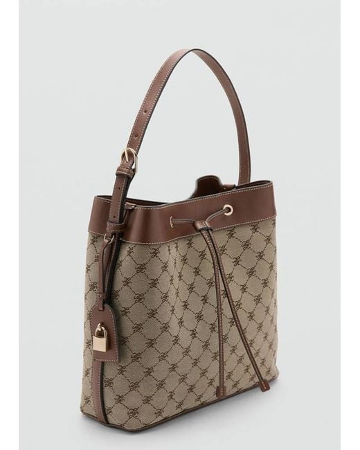Mango Brown Jacquard Bucket Bag With Logo