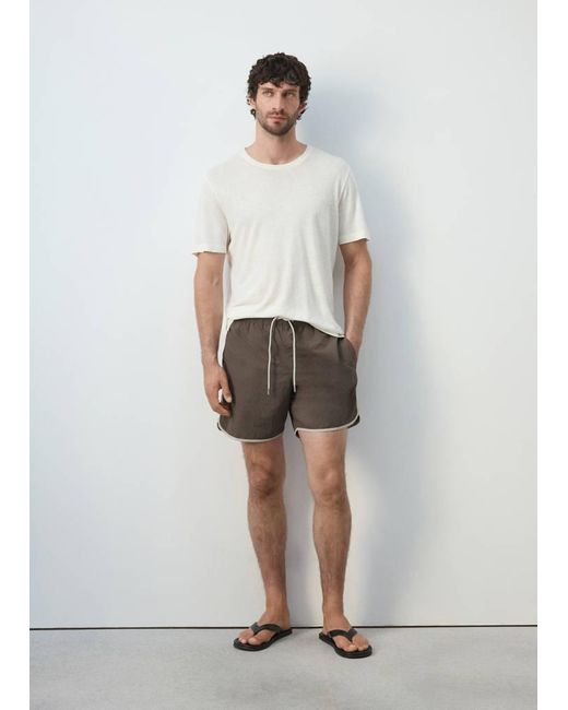 Mango White Basic Drawstring Swimsuit for men