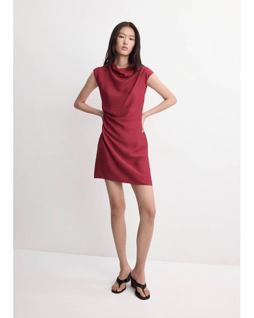 Mango Red Asymmetrical Draped Short Dress
