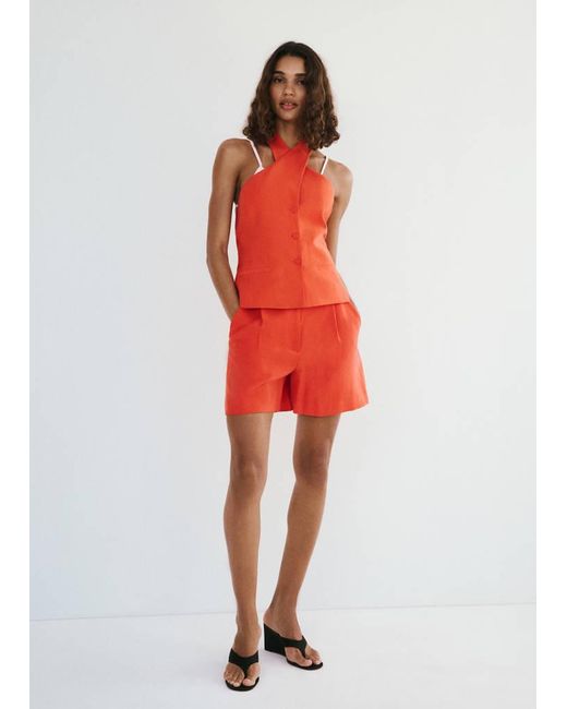 Mango Red Straight-Fit Lyocell Bermuda Shorts