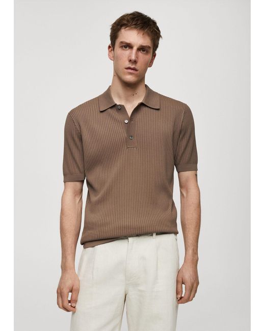 Mango White Knit Cotton Polo Shirt Dark for men