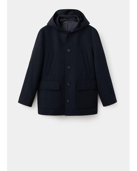 Mango Blue Hooded Wool Coat for men